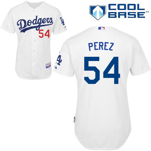 Chris Perez #54 MLB Jersey-L A Dodgers Men's Authentic Home White Cool Base Baseball Jersey